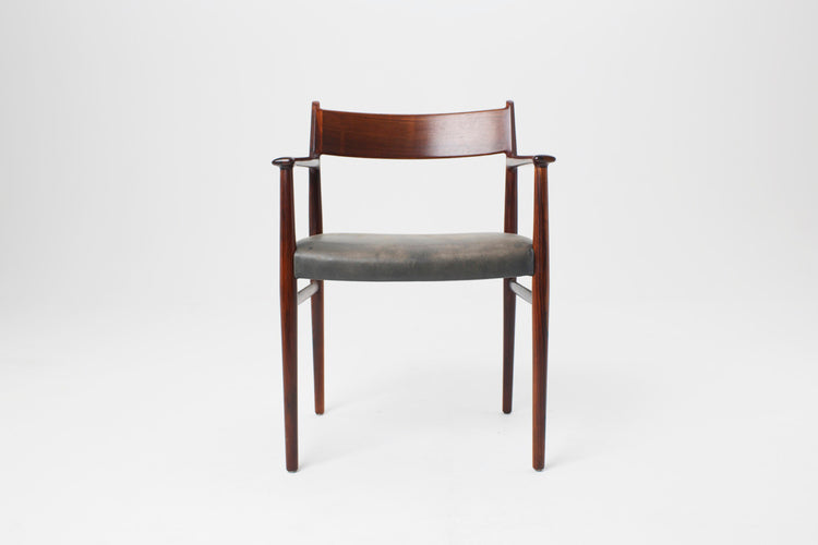 Arne Vodder Vintage Danish Modern Rosewood Dining Chair with Arms and Leather