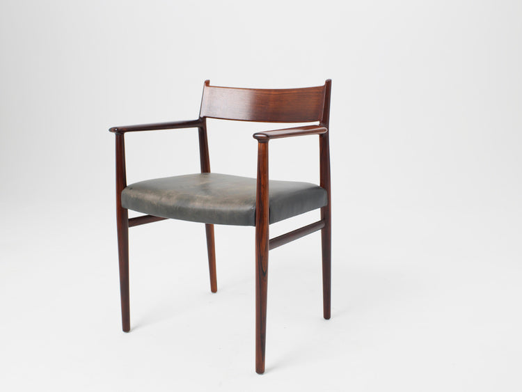 Arne Vodder Vintage Danish Modern Rosewood Dining Chair with Arms and Leather
