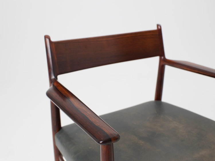 Arne Vodder Vintage Danish Modern Rosewood Dining Chair with Arms and Leather