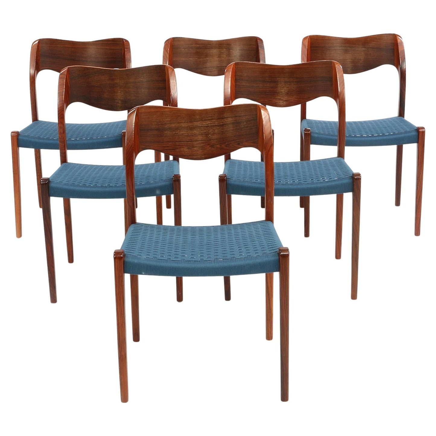 Niels Otto Moller 1951 Dining Chairs with Original Blue Cord