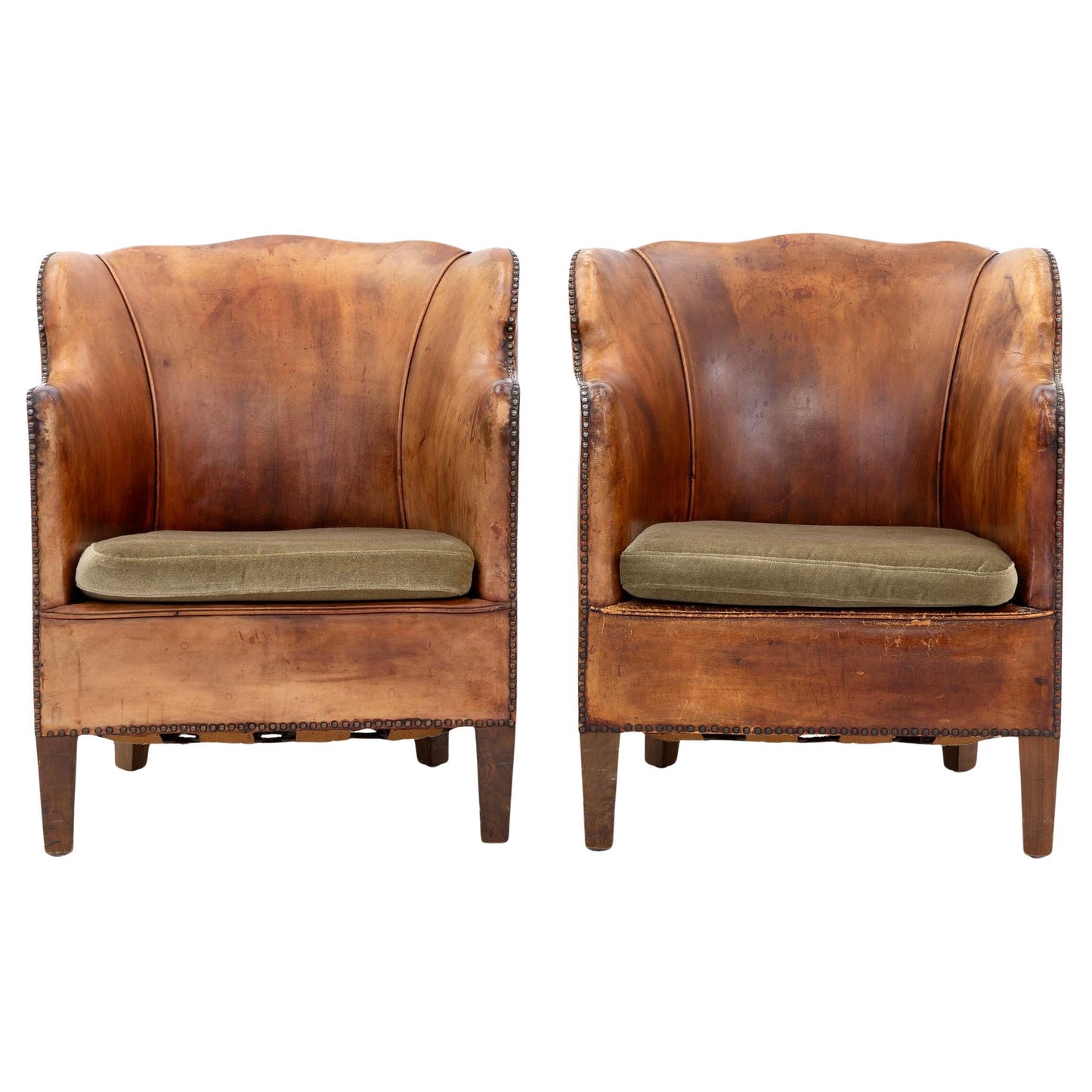 Danish Armchairs in Walnut with Patinated Leather