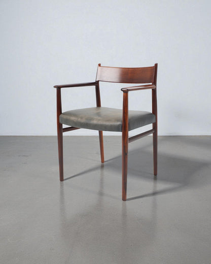 Arne Vodder Vintage Danish Modern Rosewood Dining Chair with Arms and Leather