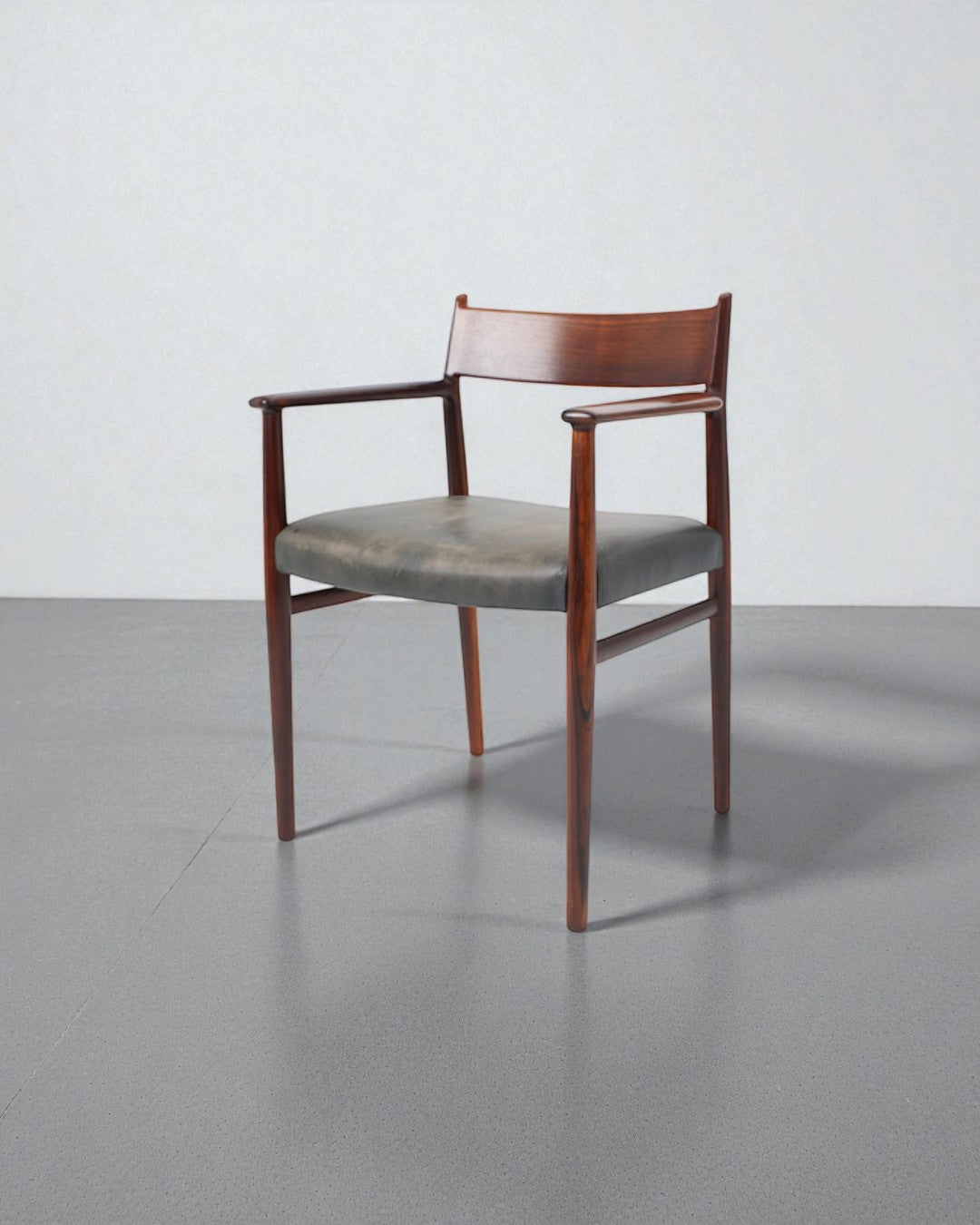 Arne Vodder Vintage Danish Modern Rosewood Dining Chair with Arms and Leather
