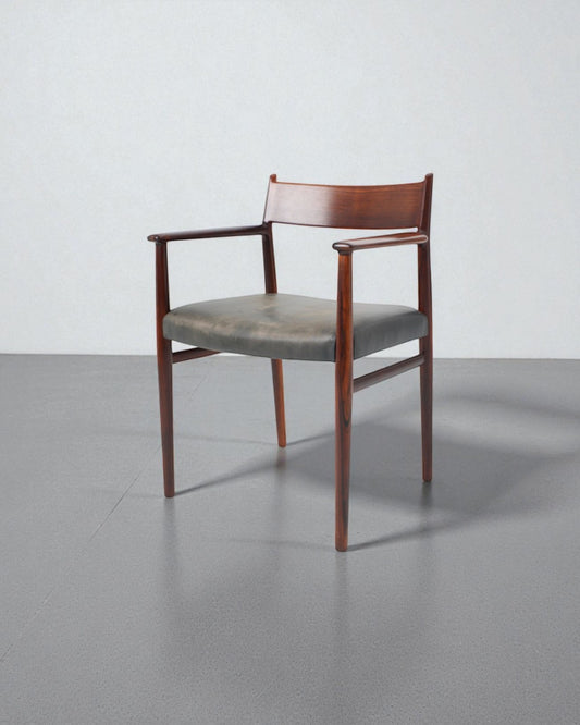 Arne Vodder Vintage Danish Modern Rosewood Dining Chair with Arms and Leather