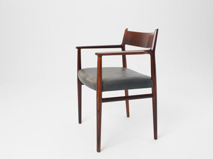 Arne Vodder Vintage Danish Modern Rosewood Dining Chair with Arms and Leather