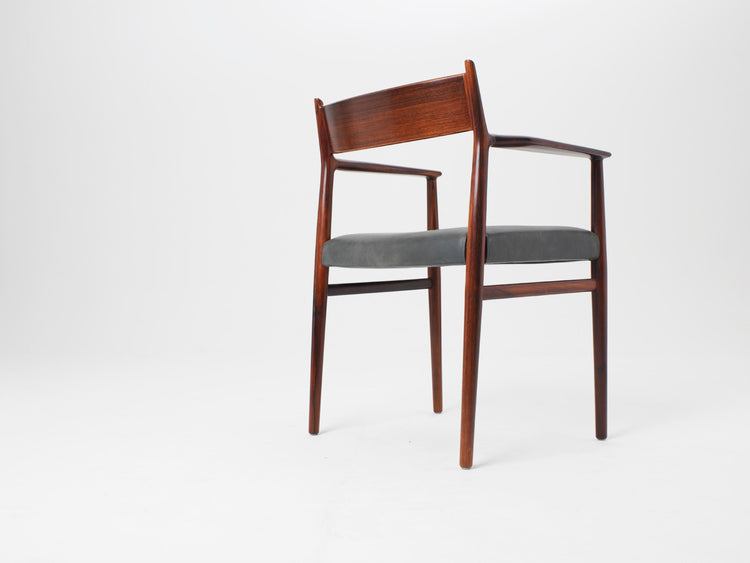 Arne Vodder Vintage Danish Modern Rosewood Dining Chair with Arms and Leather
