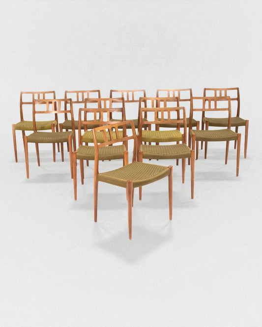 Set of 12 Niels Otto Moller 1964 Dining Chairs with Original Green Cord Model 79