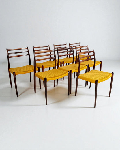 N O Moller 1962 Dining Chair Set in Original Yellow Cord