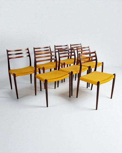 N O Moller 1962 Dining Chair Set in Original Yellow Cord