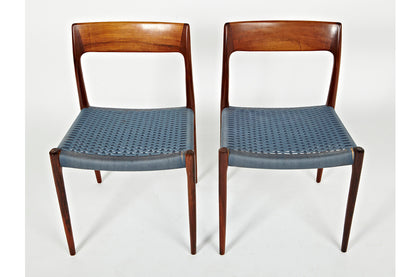 N O Moller 1958 Dining Chair Set in Original Blue Cord
