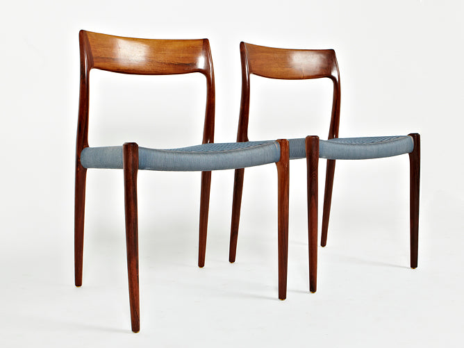 N O Moller 1958 Dining Chair Set in Original Blue Cord