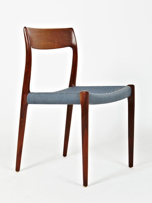 N O Moller 1958 Dining Chair Set in Original Blue Cord