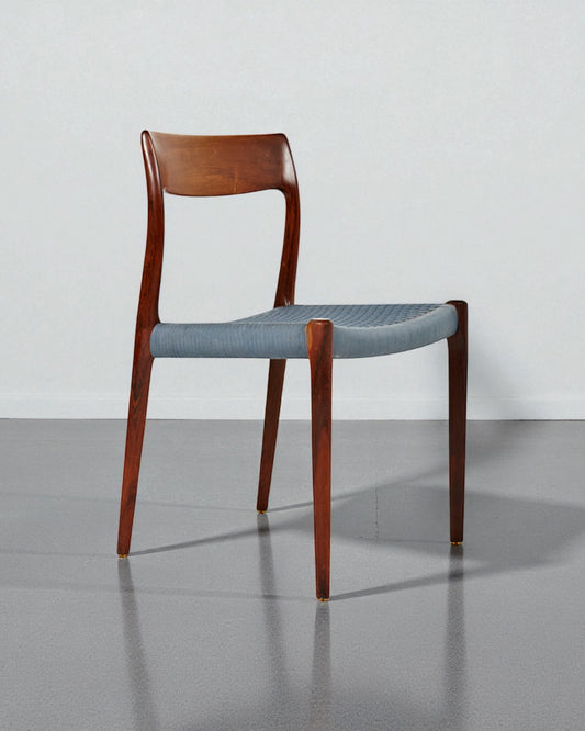 N O Moller 1958 Dining Chair Set in Original Blue Cord
