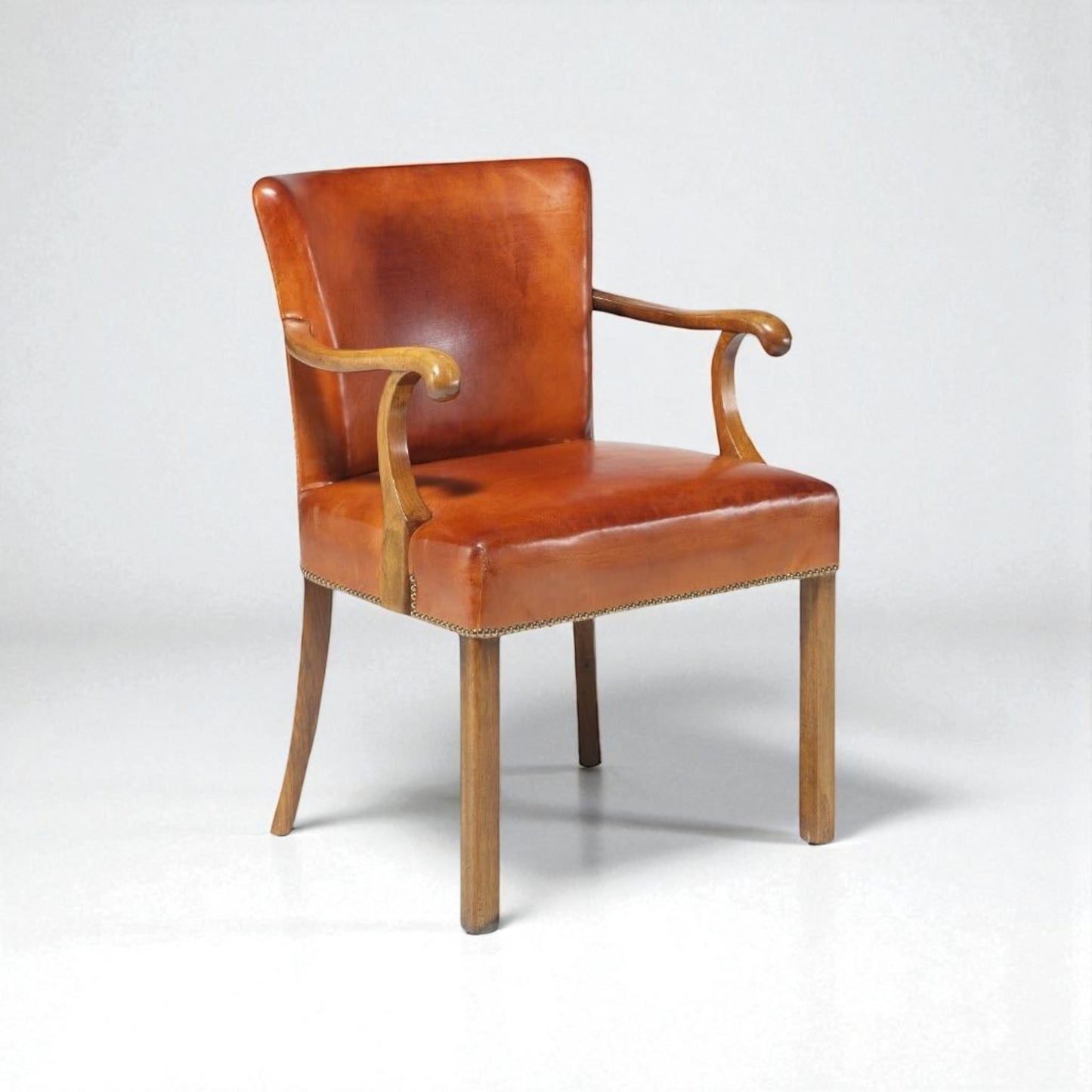 1930 I.Christiansen Dressing Table and Solid Wood Armchair, patinated leather