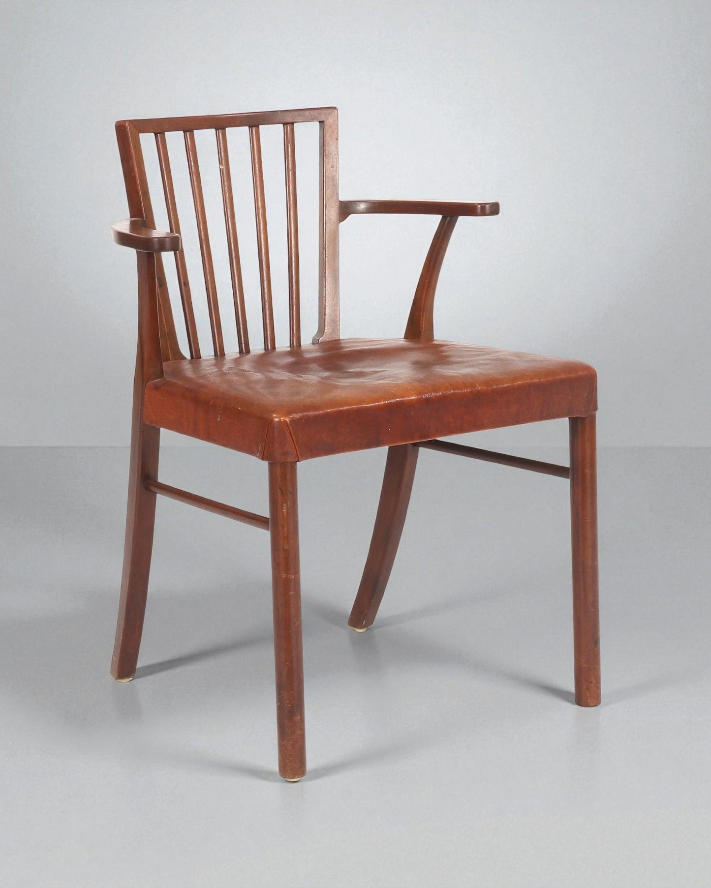 1936 Hansen & Johansen Solid Wood Armchair with Round Front Legs and Sloping Hind Legs