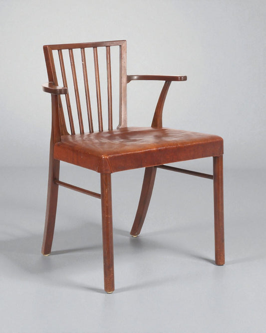 1936 Hansen & Johansen Solid Wood Armchair with Round Front Legs and Sloping Hind Legs