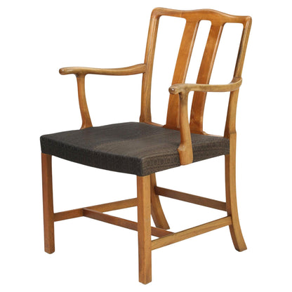 1944 Ole Wanscher Walnut Armchair With Grey Patterned Upholstery