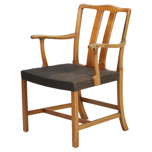 1944 Ole Wanscher Walnut Armchair With Grey Patterned Upholstery