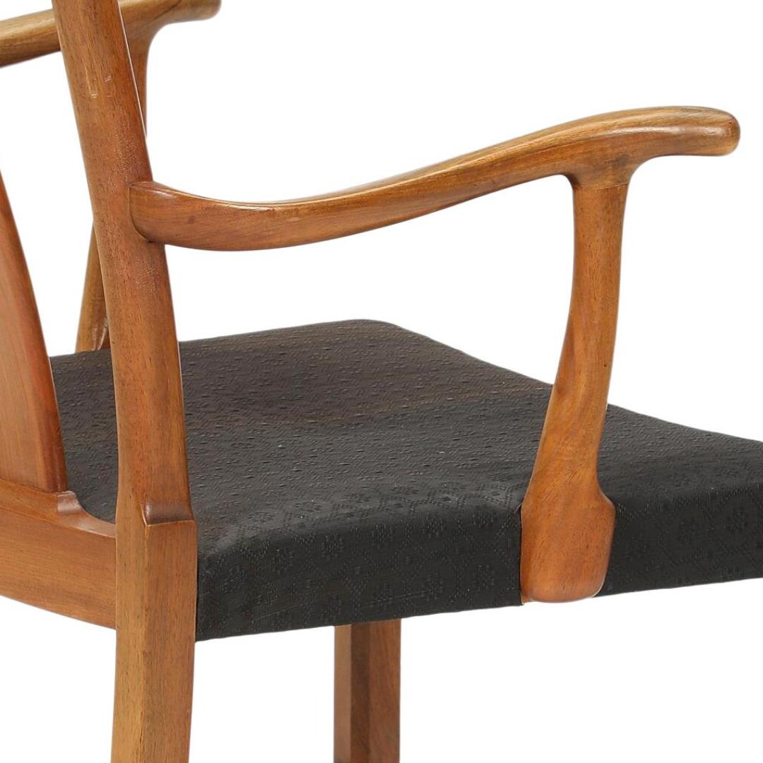 1944 Ole Wanscher Walnut Armchair With Grey Patterned Upholstery