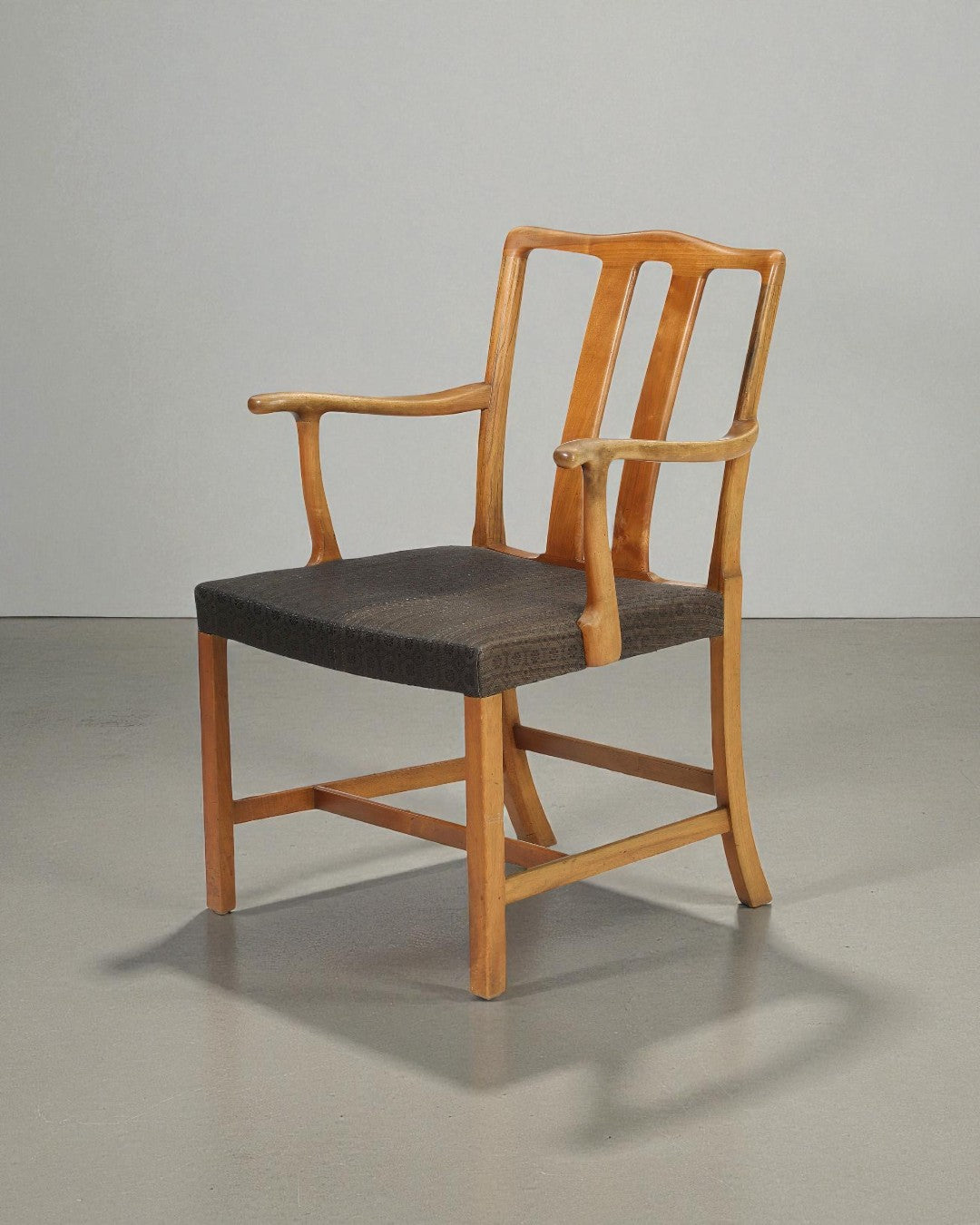 1944 Ole Wanscher Walnut Armchair With Grey Patterned Upholstery