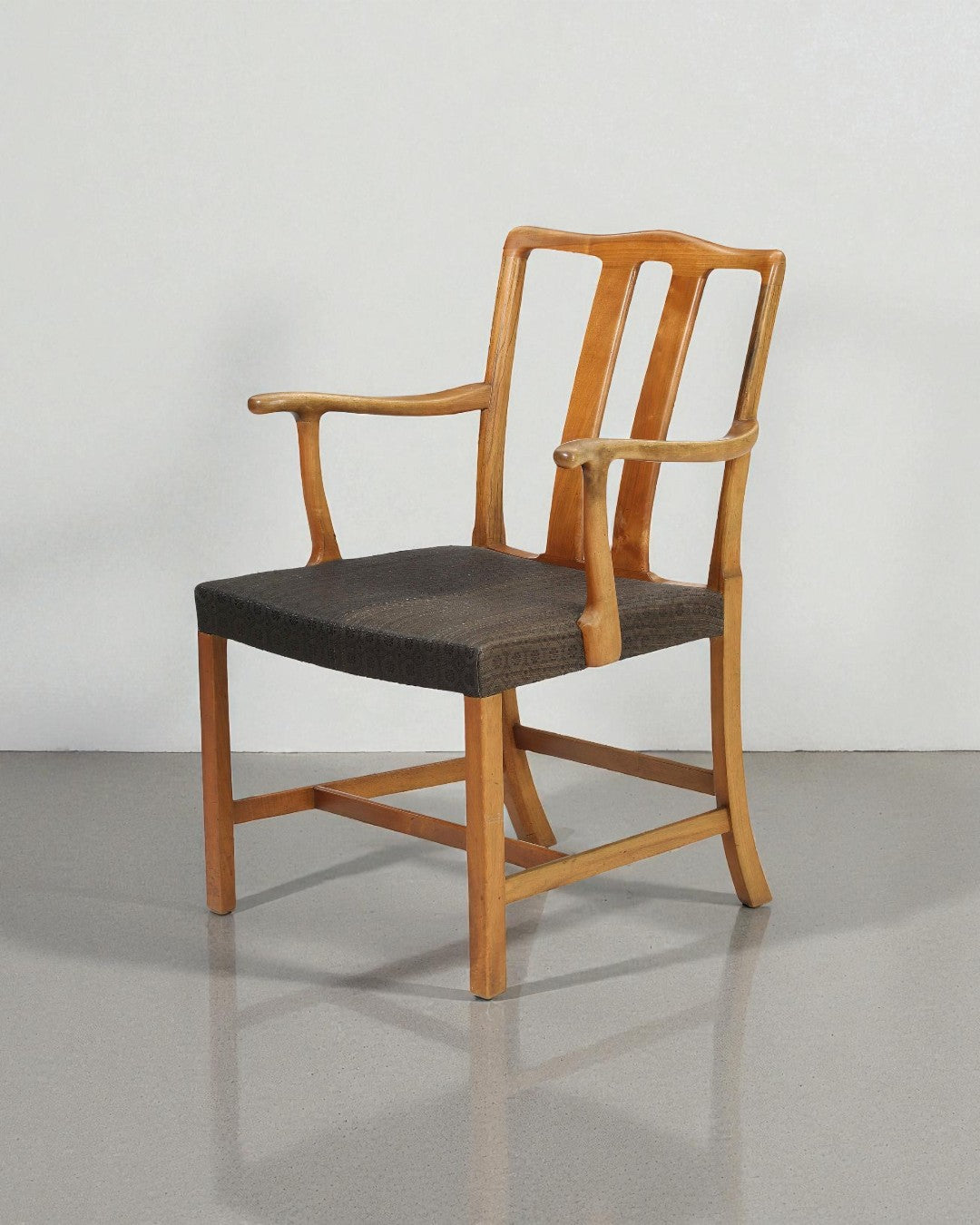 1944 Ole Wanscher Walnut Armchair With Grey Patterned Upholstery