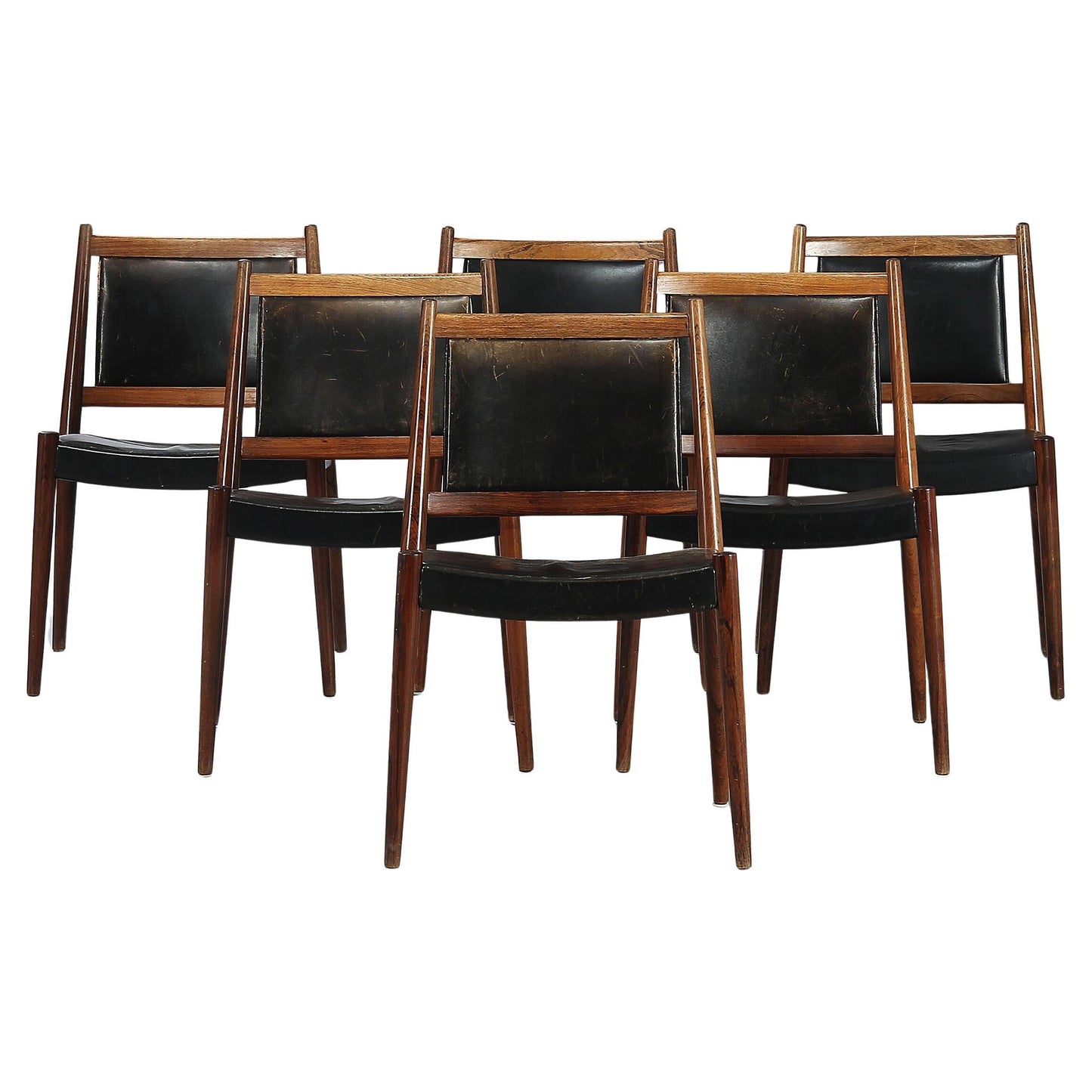 1947 Steffen Syrach-Larsen, 12 Solid Wood Chairs, Patinated Leather Upholstery