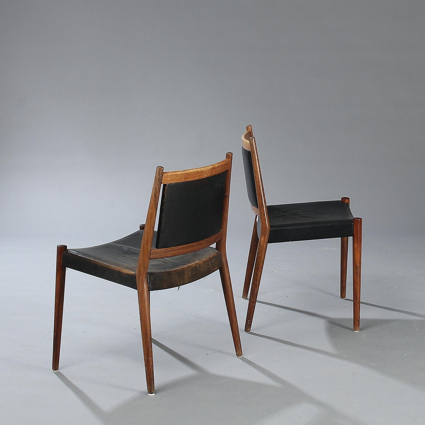 1947 Steffen Syrach-Larsen, 12 Solid Wood Chairs, Patinated Leather Upholstery