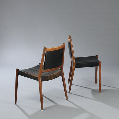 1947 Steffen Syrach-Larsen, 12 Solid Wood Chairs, Patinated Leather Upholstery