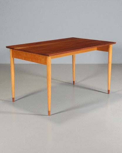 1950s Børge Mogensen Rectangular Table, beech frame, solid teak top and shoes