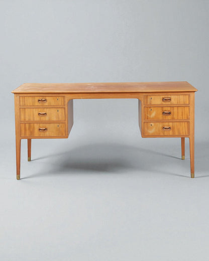1950s Gustav Bertelsen desk with brass shoes and six drawers