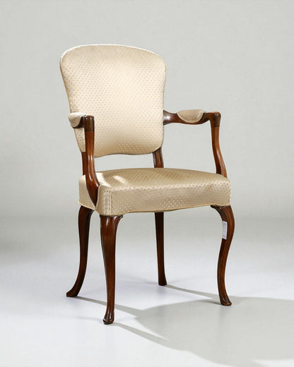 1950s Frits Henningsen Armchair with carved frame and light fabric upholstery