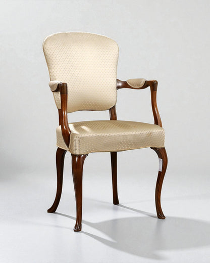 1950s Frits Henningsen Armchair with carved frame and light fabric upholstery