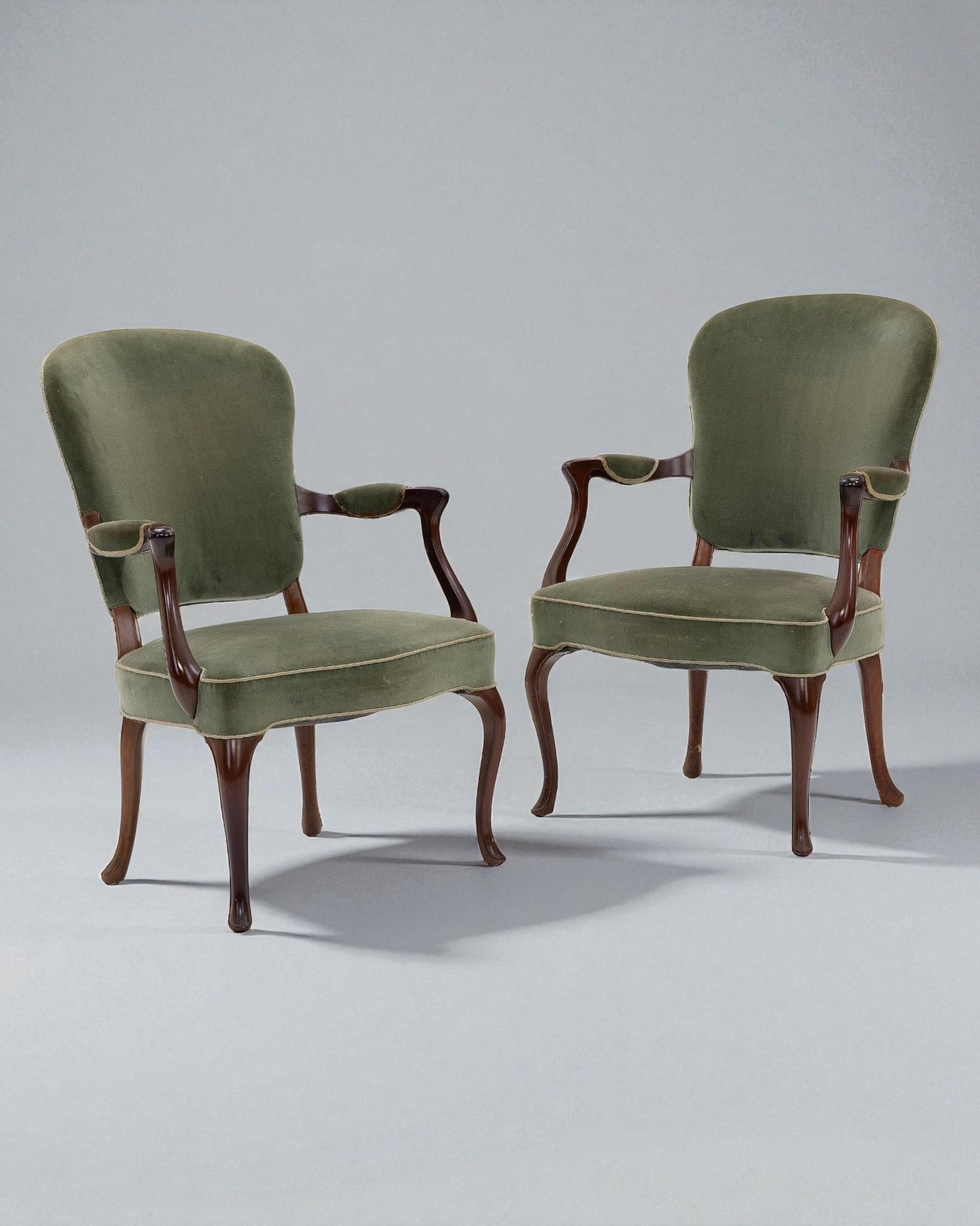 1950s Frits Henningsen Pair of Hardwood Beech Armchairs with Green Velour