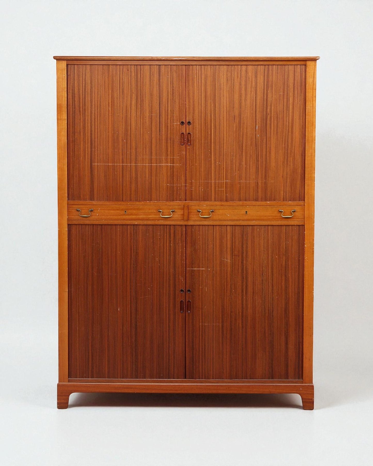 1950s Rud Rasmussen Cabinet, four tambour doors, two drawers with brass handles