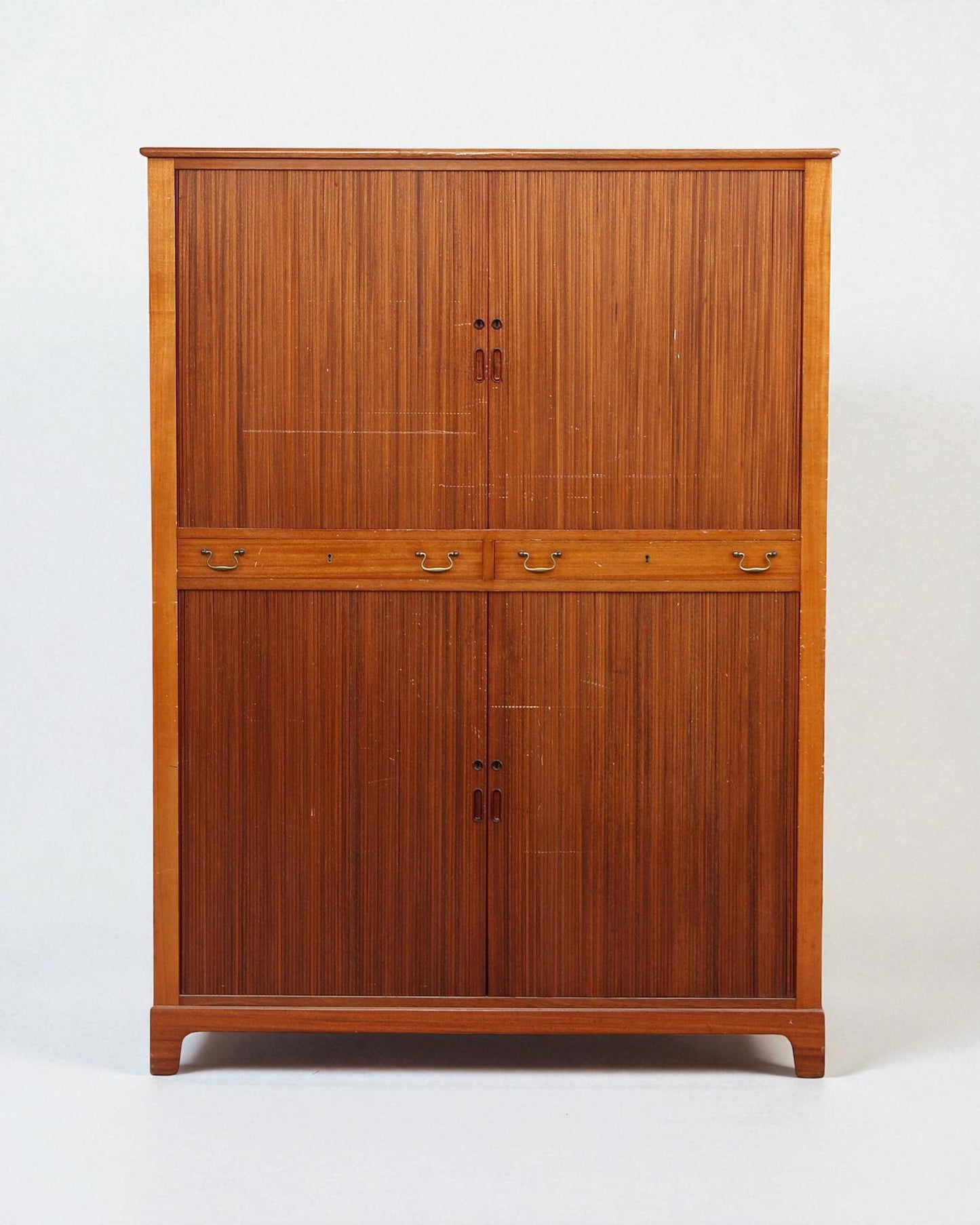 1950s Rud Rasmussen Cabinet, four tambour doors, two drawers with brass handles