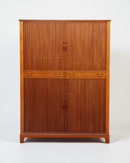 1950s Rud Rasmussen Cabinet, four tambour doors, two drawers with brass handles