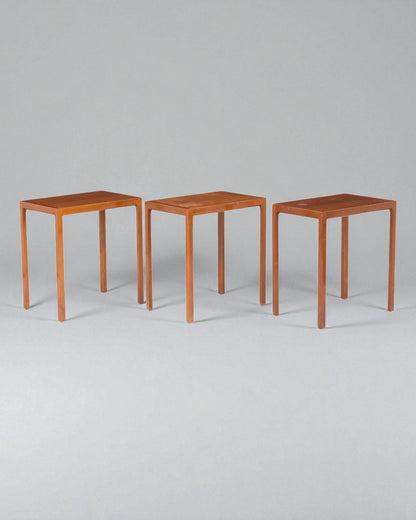 1960s Bernt Petersen Set of 3 Large Hardwood Side Tables by Rud Rasmussen