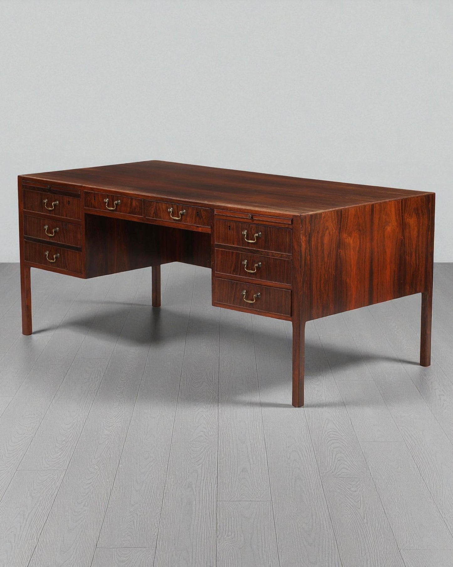 1960s Danish Cabinetmaker Freestanding Classical Director's Desk in Solid Hardwood