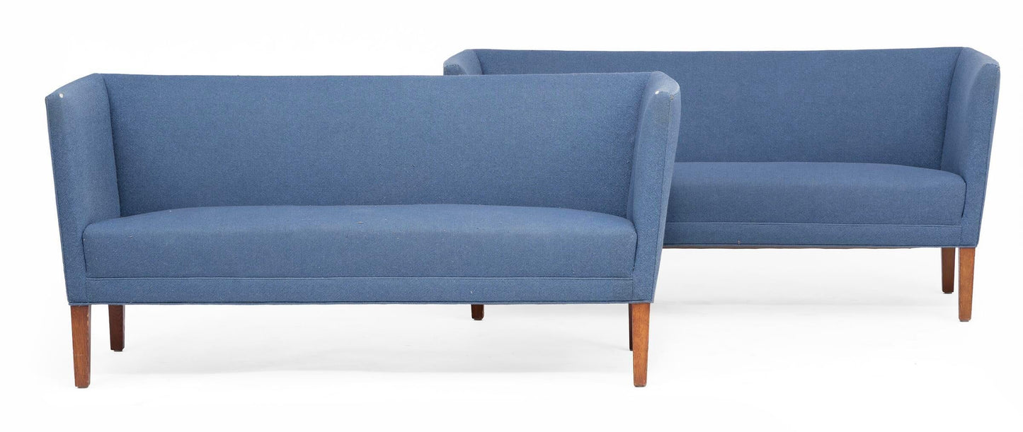 1960s Grete Jalke Sofas With Oak Legs and Blue Wool Upholstery