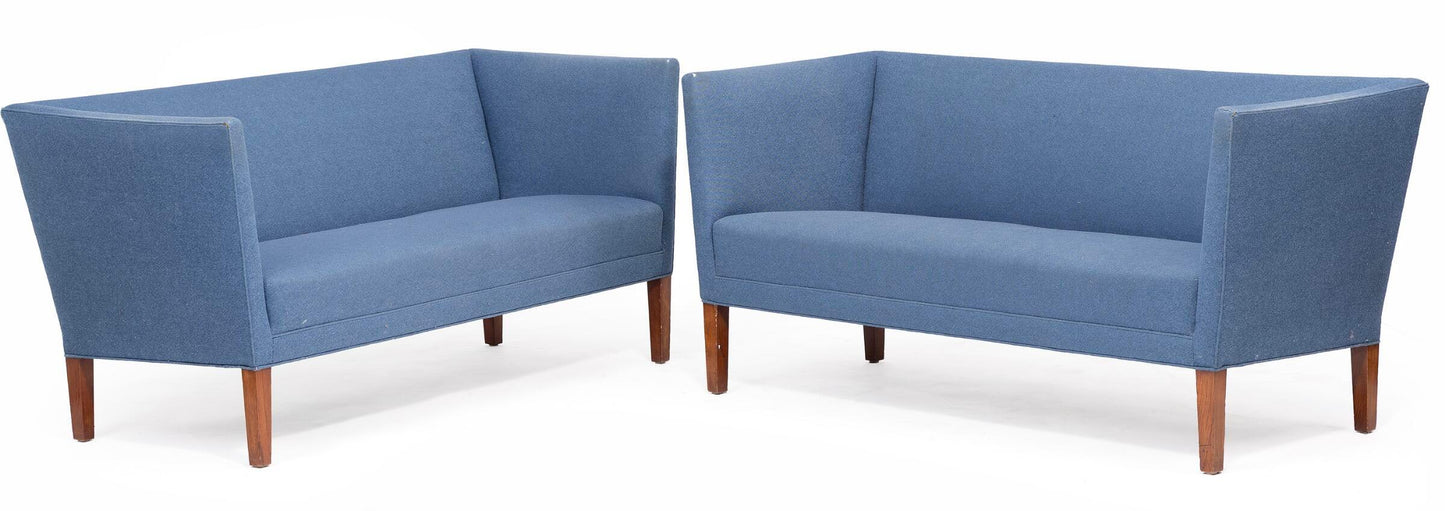1960s Grete Jalke Sofas With Oak Legs and Blue Wool Upholstery