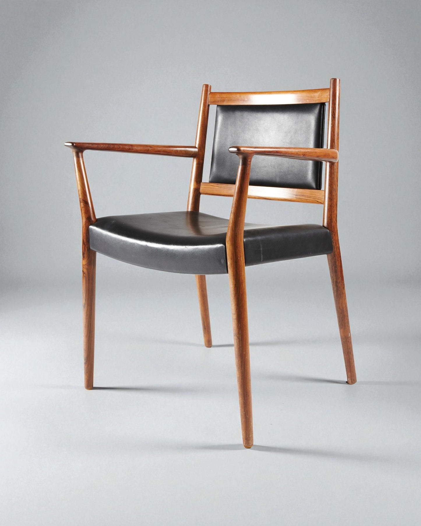1960s Steffen Syrach-Larsen Solid Wood Armchairs and Patinated Leather Upholstery