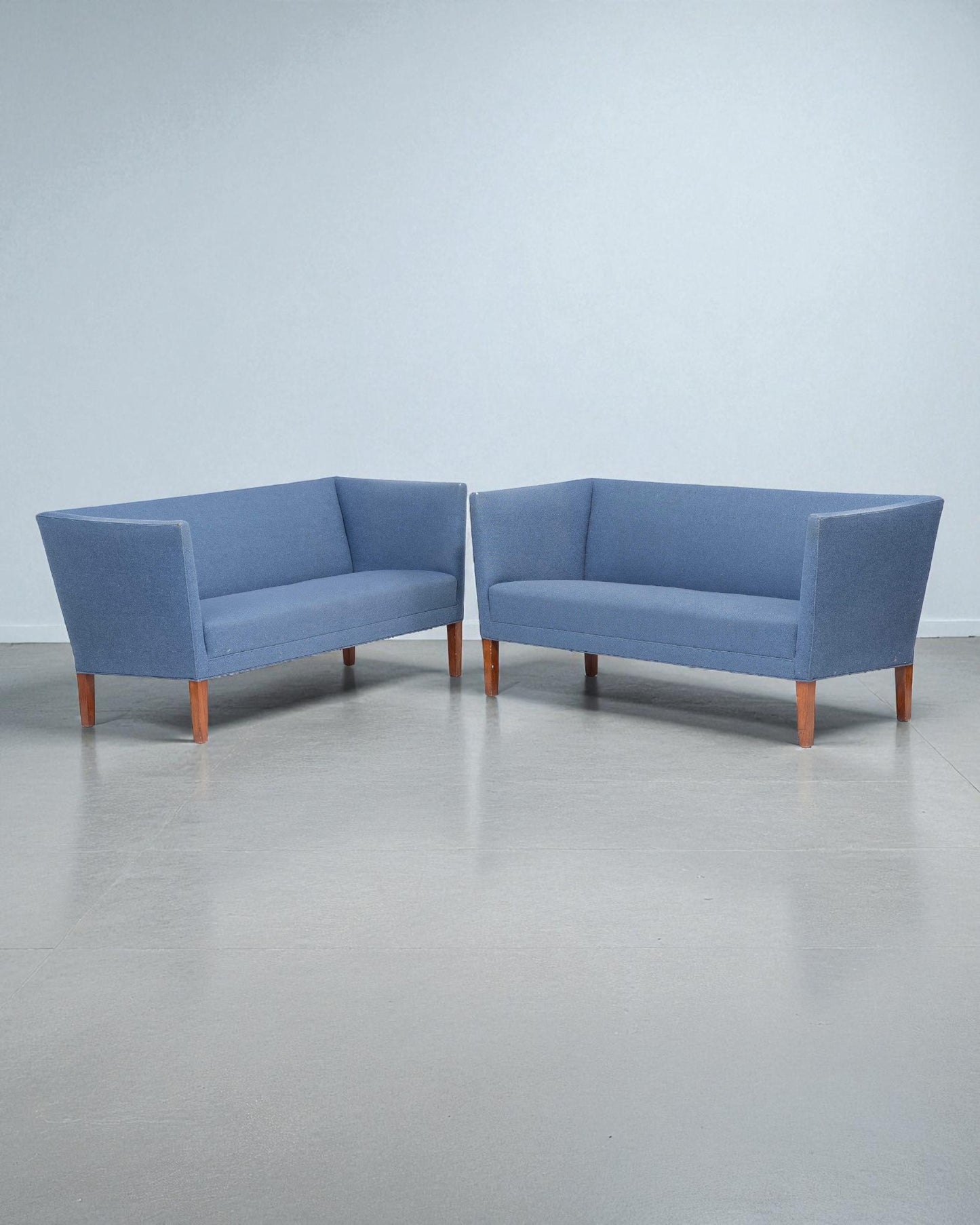 1960s Grete Jalke Sofas With Oak Legs and Blue Wool Upholstery