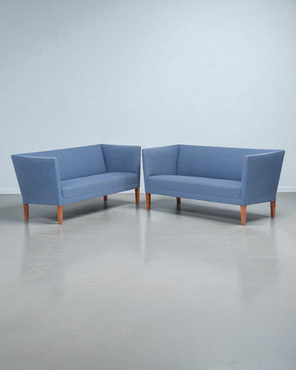 1960s Grete Jalke Sofas With Oak Legs and Blue Wool Upholstery