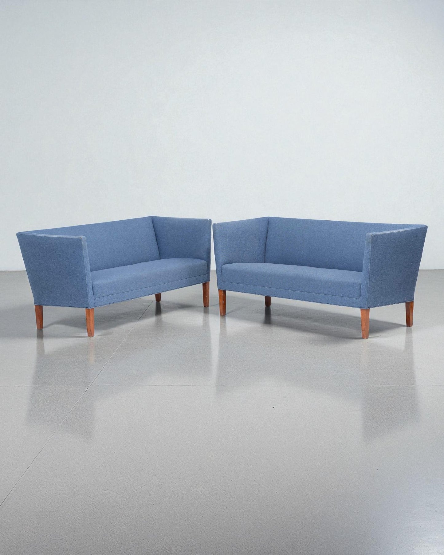 1960s Grete Jalke Sofas With Oak Legs and Blue Wool Upholstery