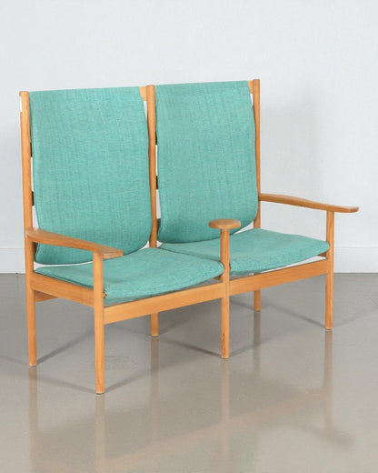 1966 Vilhelm Wohlert, Unique Sofa in Solid Elm, Upholstered with Green Fabric