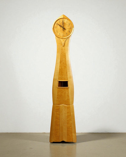 1972 Carl Malmsten Unique Longcase “Tidlösa” Clock, Birch and Masur Birch