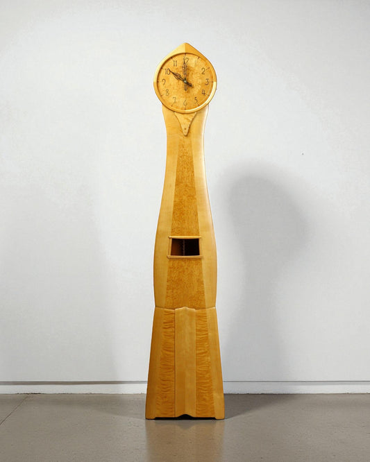 1972 Carl Malmsten Unique Longcase “Tidlösa” Clock, Birch and Masur Birch
