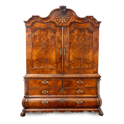19C DUTCH WALNUT LINEN PRESS OF BOMBE FORM
