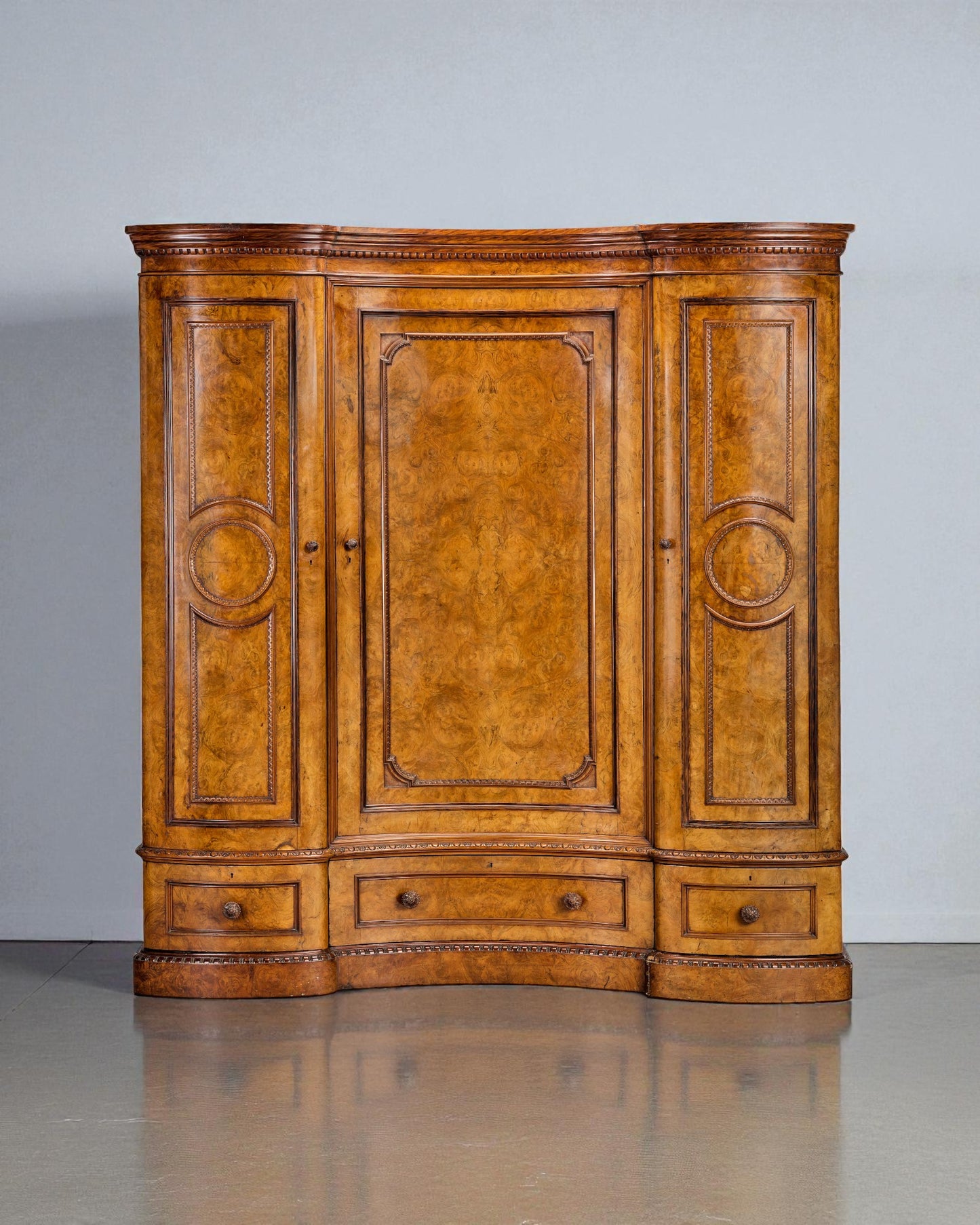 VICTORIAN BURR WALNUT GENTLEMAN’S COMPACTUM OR WARDROBE