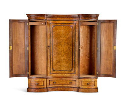 VICTORIAN BURR WALNUT GENTLEMAN’S COMPACTUM OR WARDROBE